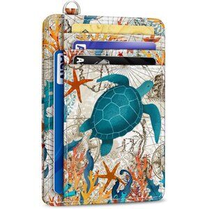 Credit Card Holder Slim Wallet, Sea Turtle RFID Wallet Women Front Pocket Small